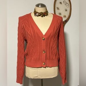 Joie Rust Orange Cable Knit Cardigan, small